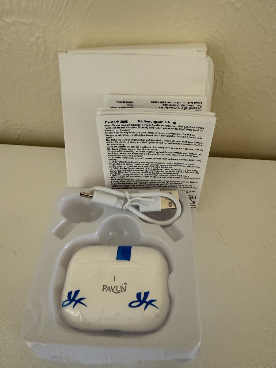 PAVUN Wireless Earbuds with Charging Case - White/Blue