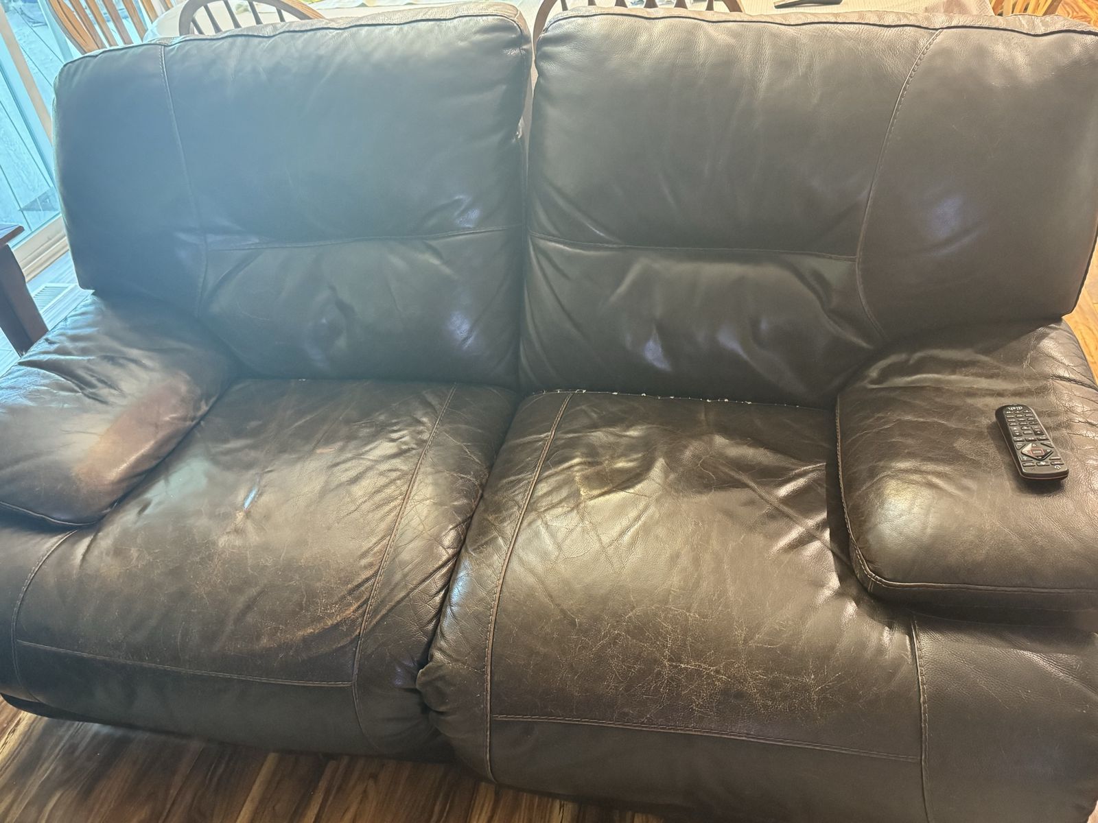 Leather couch and loveseat.