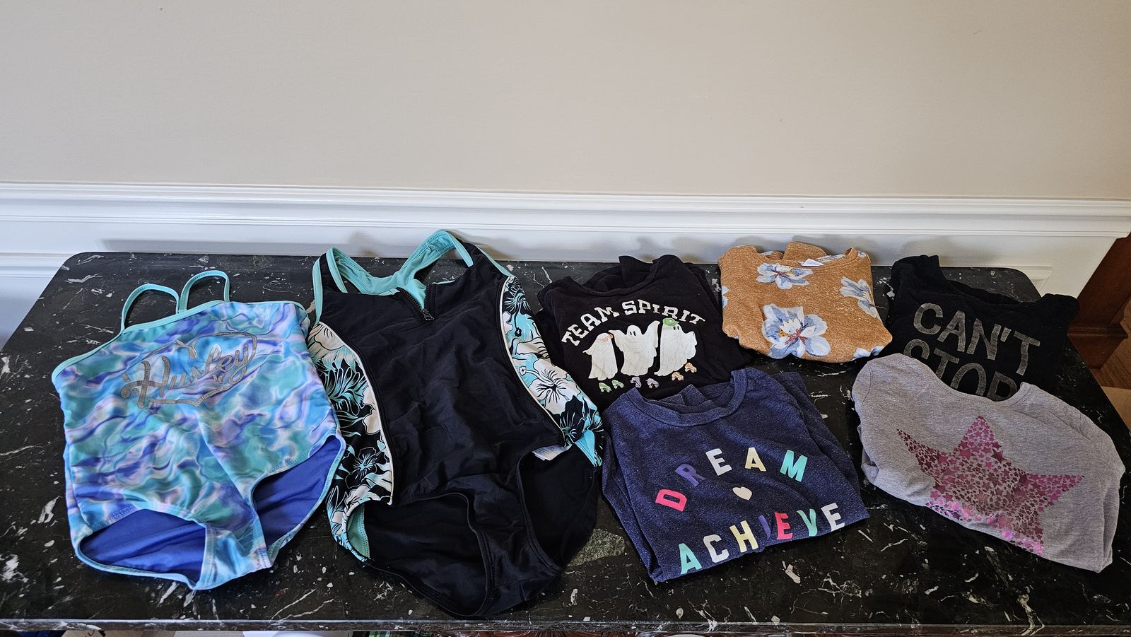 Girls' Size 5/6 Swimsuits & Long-Sleeve Shirts Bundle - Hurley, Team Spirit, Dream Achieve