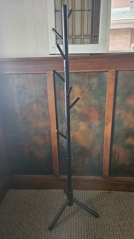 Freestanding Black Wood Coat Rack Stand with 8 Hooks - Entryway Hall Tree