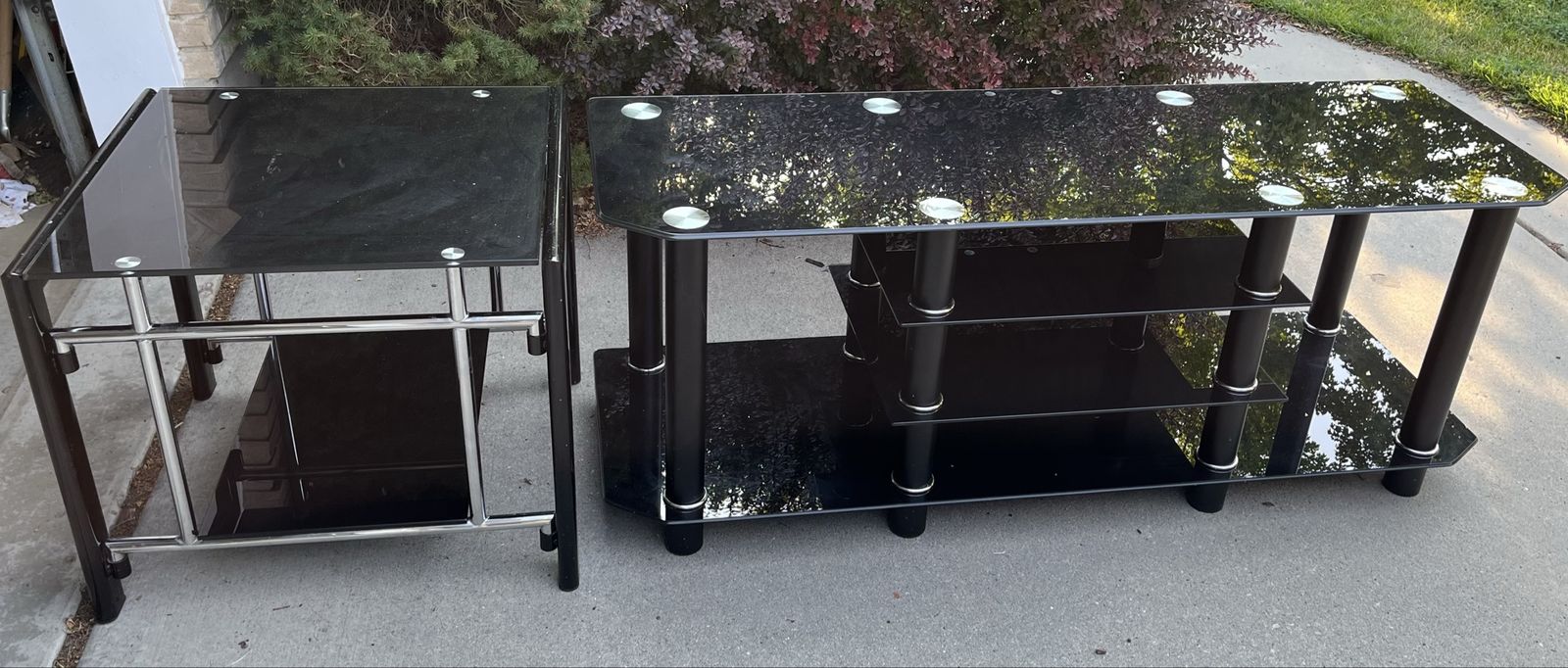 Modern Black Glass TV Stand and Side Table
