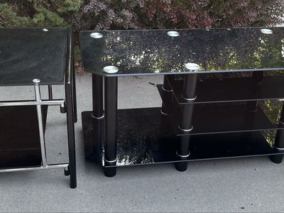 Modern Black Glass TV Stand and Side Table