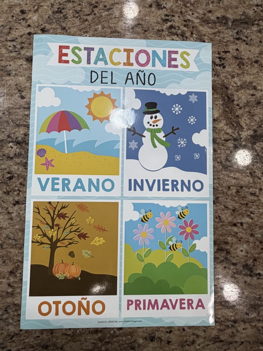 Hadley Designs Spanish Educational Posters - Seasons, Numbers 1-100, Farm Animals