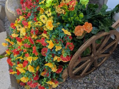 new wood planter with flowers