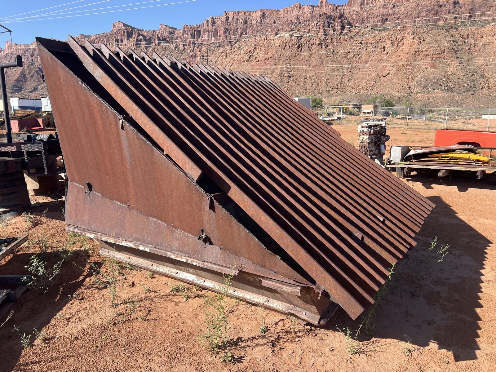 Heavy-Duty Industrial Metal Slat Panel - Used, Rusty, Large