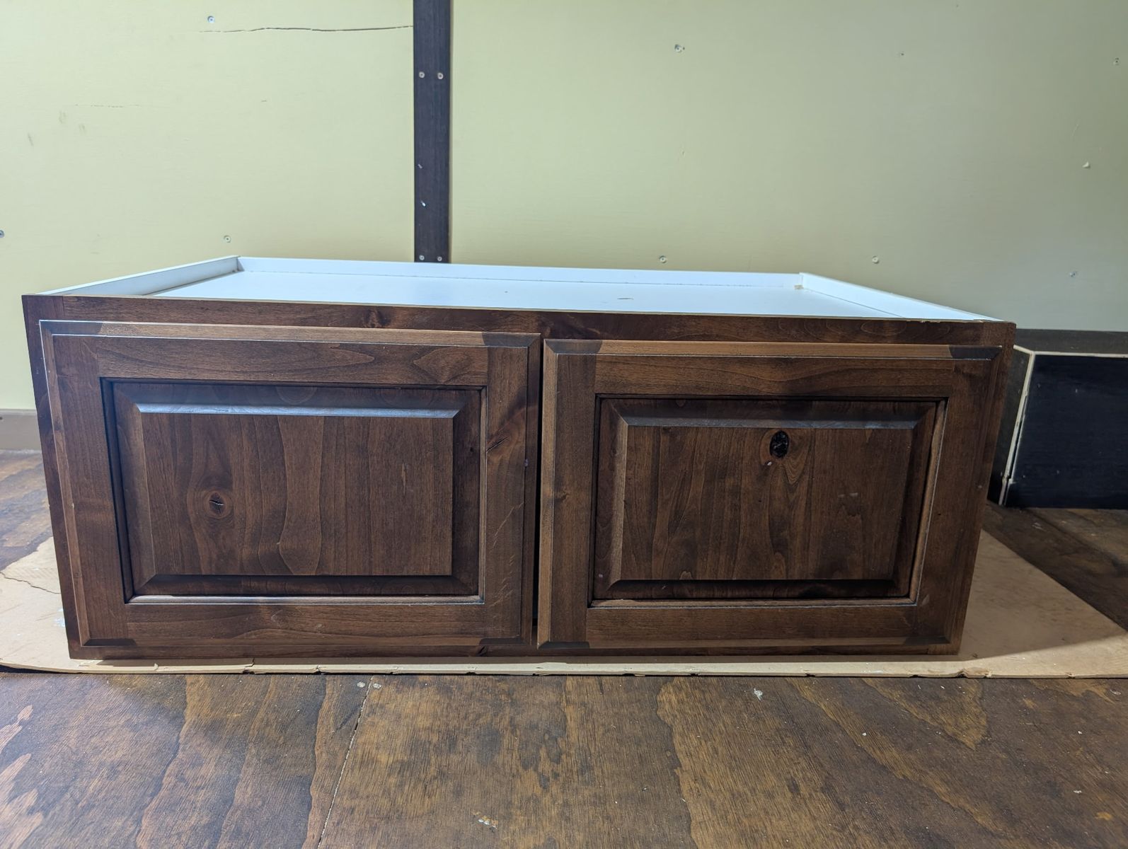 Kitchen Cabinet Base Unit - Dark Wood Finish, White Interior - New Condition