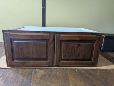 Kitchen Cabinet Base Unit - Dark Wood Finish, White Interior - New Condition