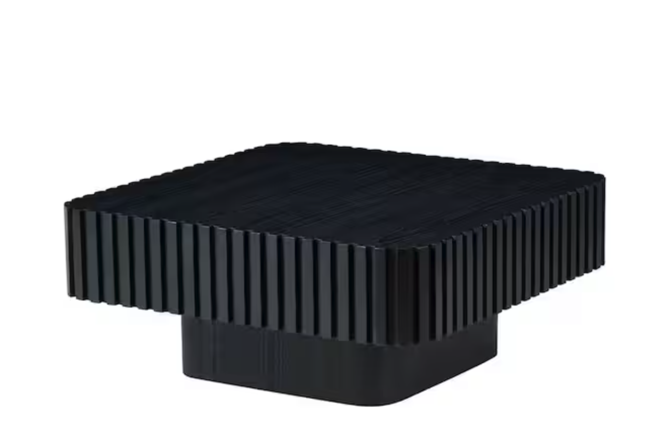 New in Box 35.43 in. Handcraft Drum Black Wood Indoor/Outdoor Coffee Table with Sturdy MDF Pedestal