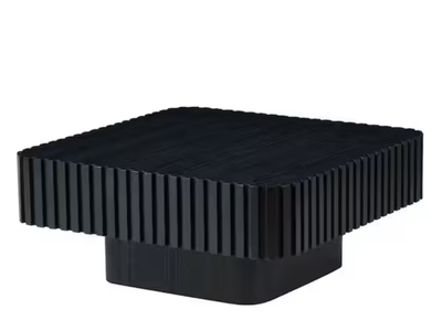 New in Box 35.43 in. Handcraft Drum Black Wood Indoor/Outdoor Coffee Table with Sturdy MDF Pedestal