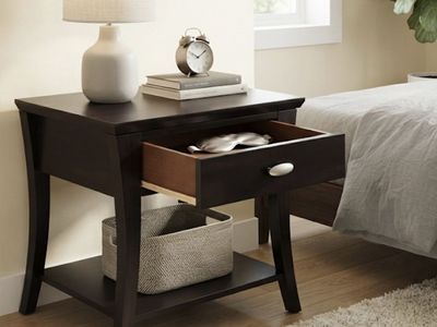Dark Walnut Side Table w/ Storage Drawer & Bottom Shelf - Excellent Condition