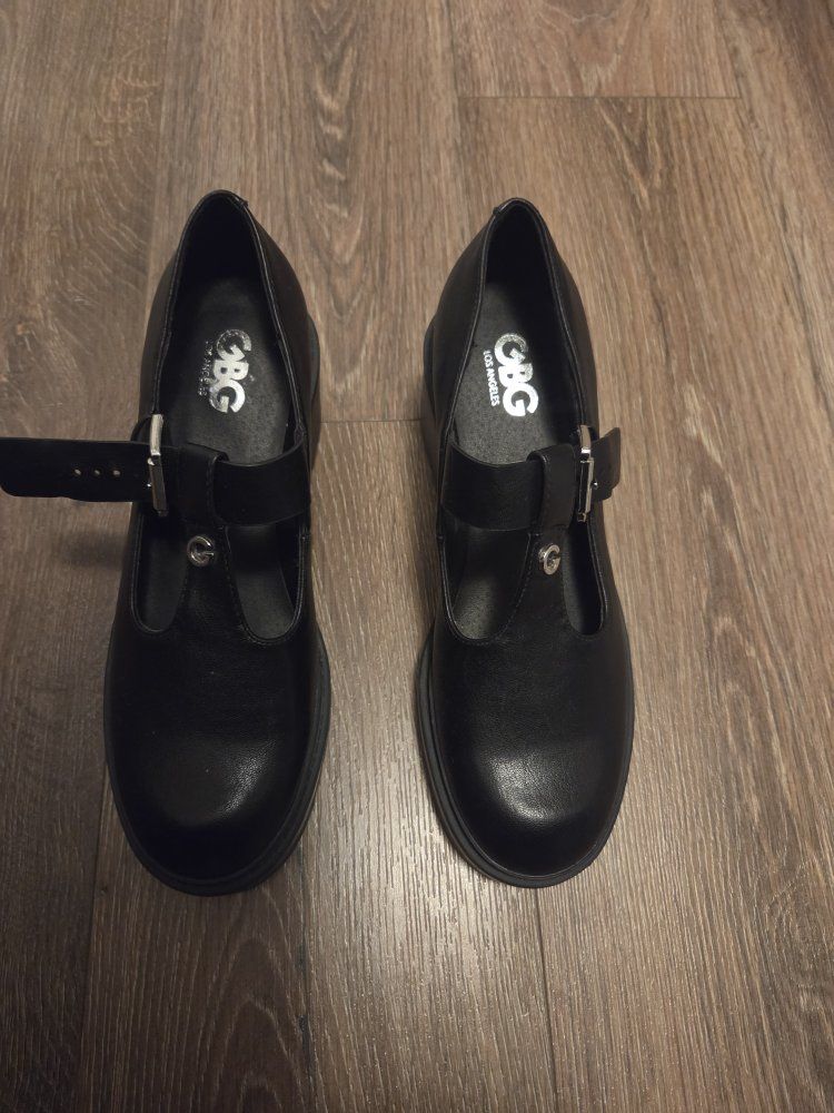 GBG Los Angeles Black Chunky Heel Mary Jane Platform Shoes - Women's Size 8.5