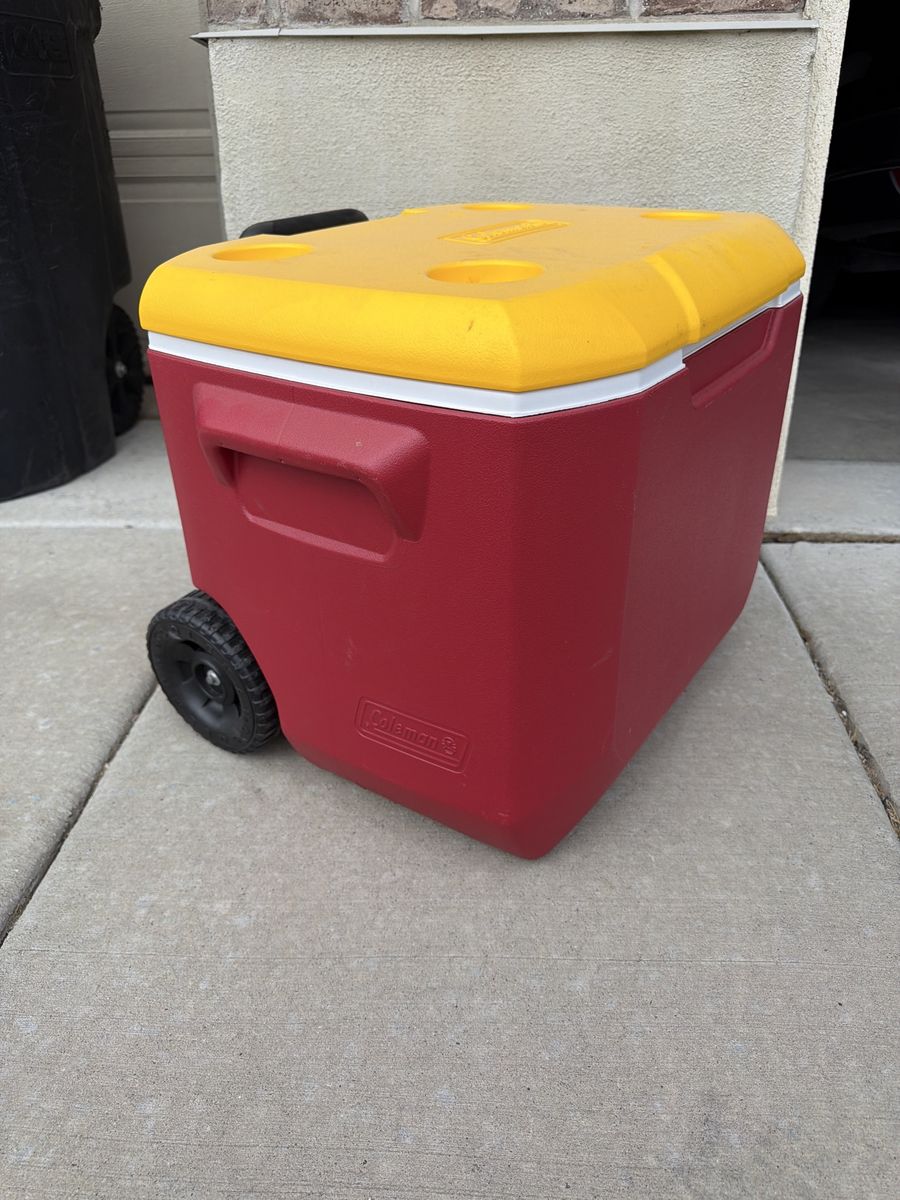 Coleman Wheeled Cooler Red and Yellow