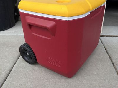 Coleman Wheeled Cooler Red and Yellow