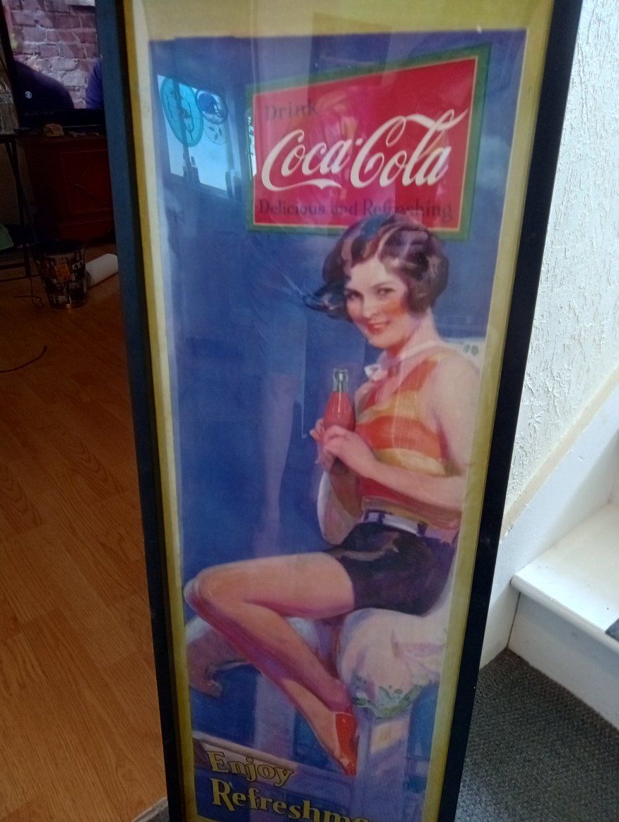 Vintage Coca-Cola "Delicious and Refreshing" Flapper Girl Framed Wall Art Print