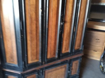 Large hooker brand Wooden Armoire / Entertainment Center in Black and Natural Wood