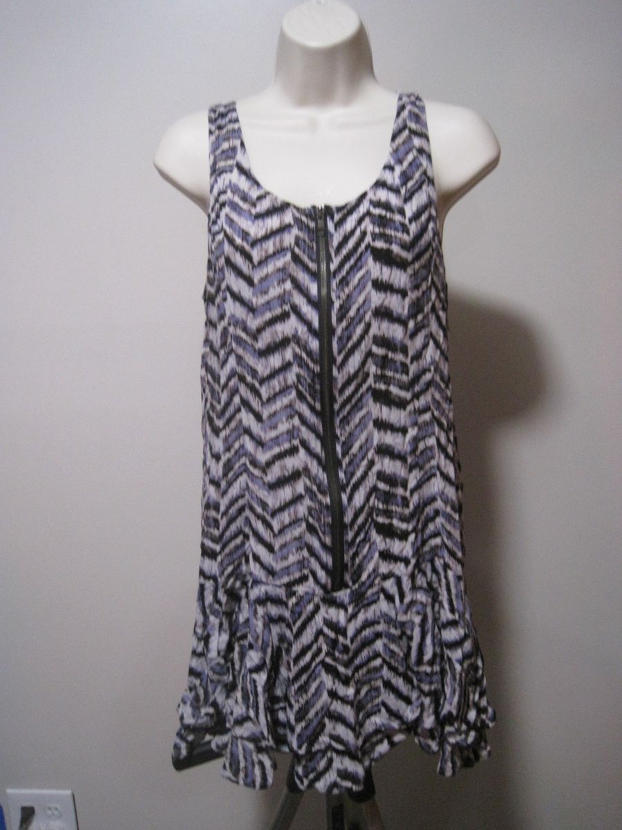 Free People Size 8 Chevron Print Layered Hem Sleeveless Dress Zipper Back Purple