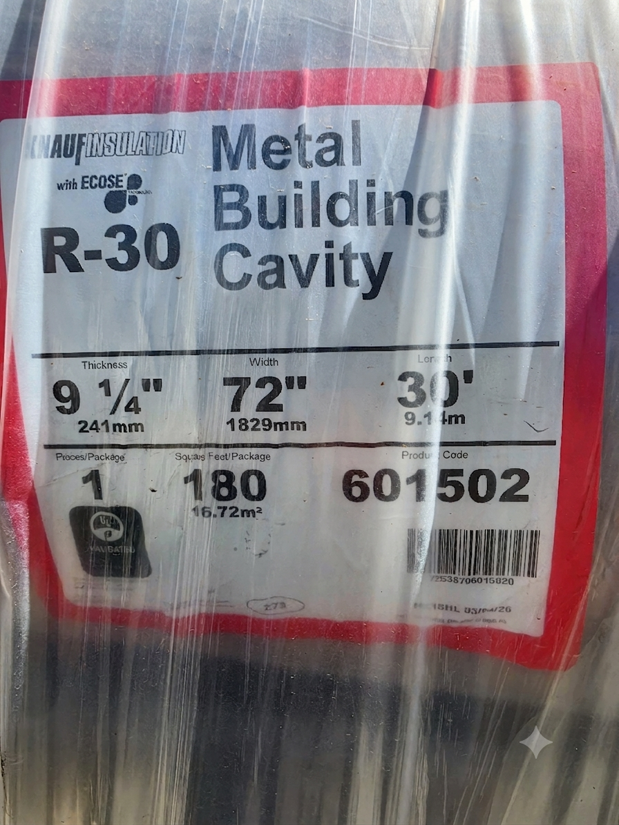 R-30 unfaced insulation. 12 rolls 180sq.ft EACH - 2,160sq.ft total