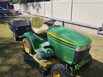 John Deere GT245 20HP V-Twin Riding Lawn Mower with Cub Cadet Utility Cart