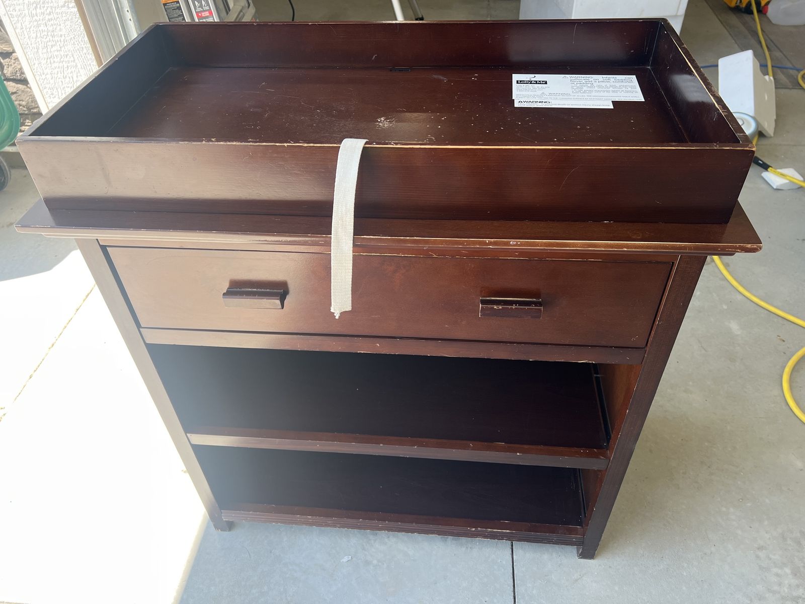 Lolly & Me Wooden Changing Table Dresser with Storage & Drawers - Dark Wood Finish