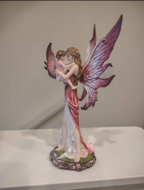 Mother and Child Fairy Figurine with Wings Decorative Statue