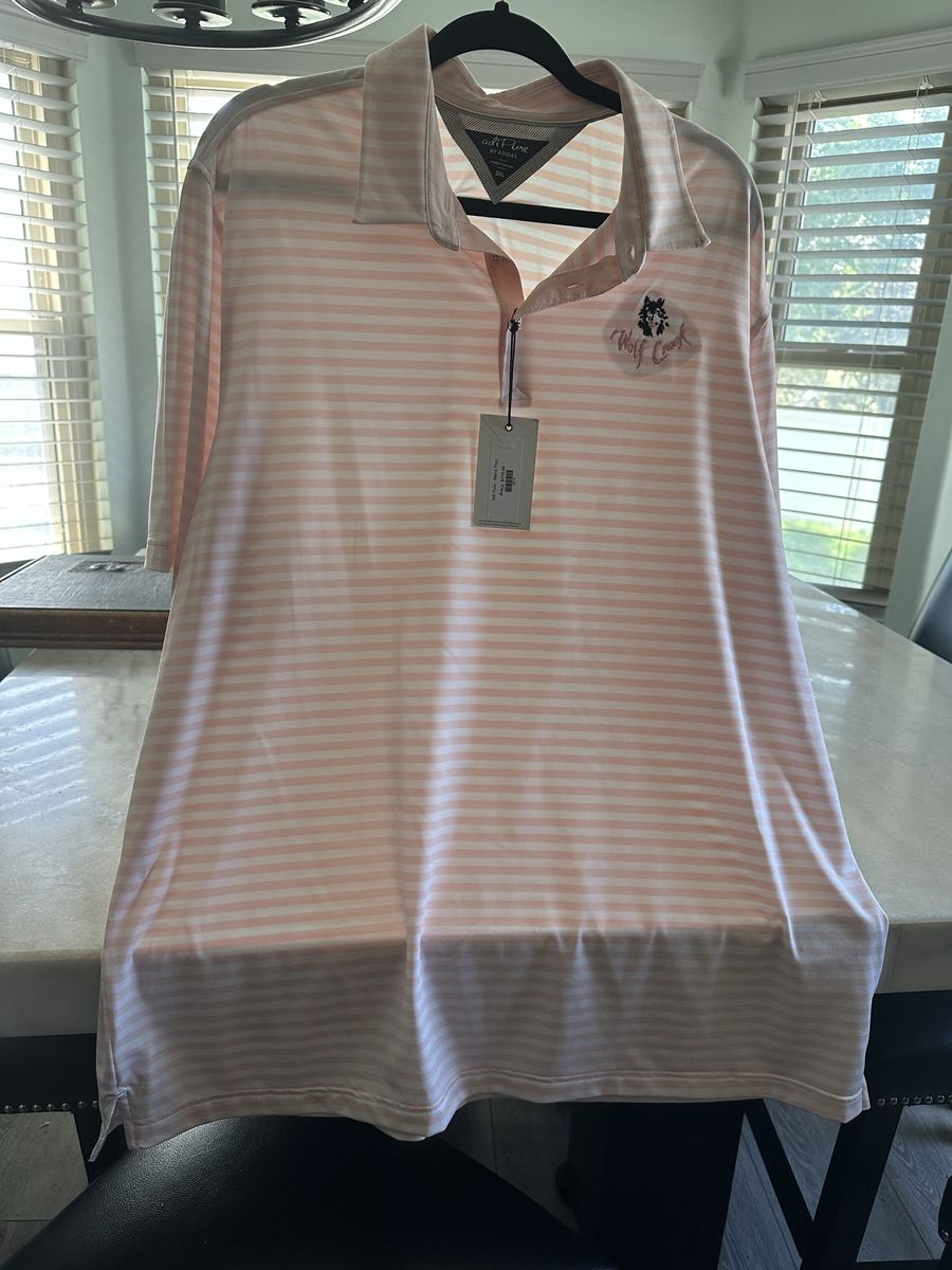 Adidas AdiPure Men's 2XL Pink Striped Golf Polo Wolf Creek Logo