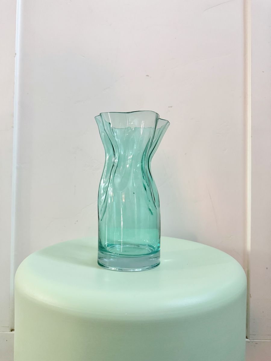 Vintage Aqua Green Art Glass Handkerchief Vase