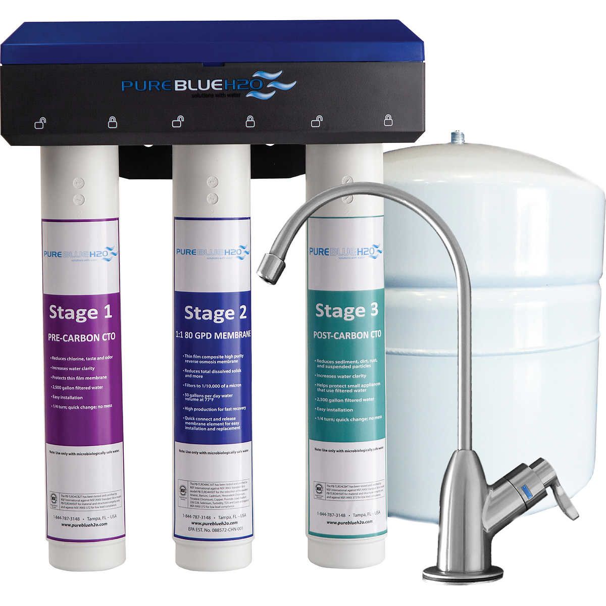 Pure Blue PBTLRO3H80T 3-Stage 1:1 Reverse Osmosis Water Filtration System 1468779 #95314