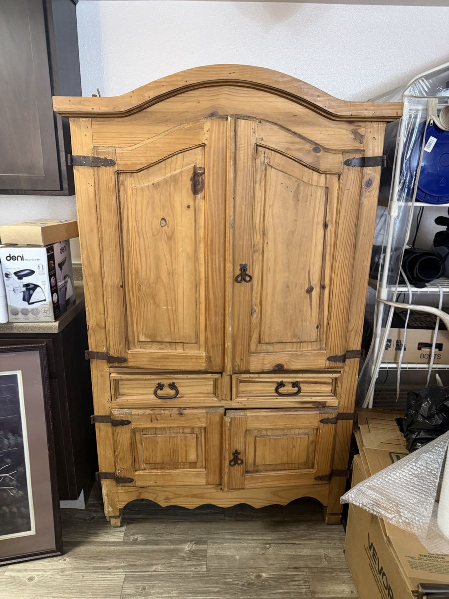 Rustic Solid Wood Armoire Entertainment Center Wardrobe Cabinet with Storage