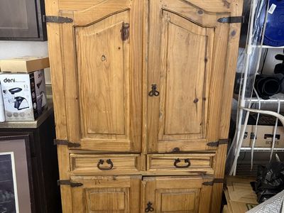 Rustic Solid Wood Armoire Entertainment Center Wardrobe Cabinet with Storage