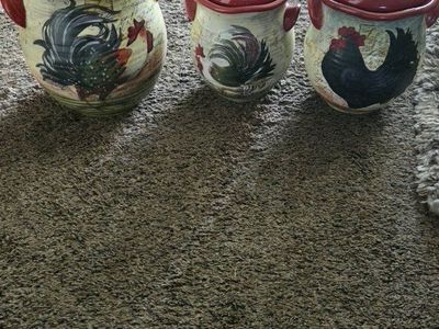 Vintage Rooster Ceramic Kitchen Canister Set with Lids - 3 Pieces