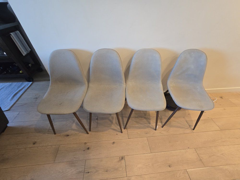 Set of 4 Modern Fabric Dining Chairs with Wood-Look Metal Legs - Light Grey