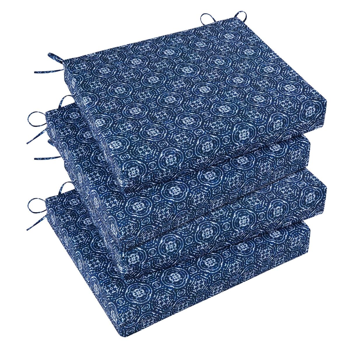 Arden Selections Outdoor Chair Cushion Set (4), 19x18in, Navy Medallion Pattern, UV Resistant