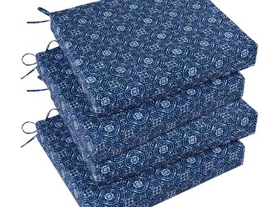 Arden Selections Outdoor Chair Cushion Set (4), 19x18in, Navy Medallion Pattern, UV Resistant