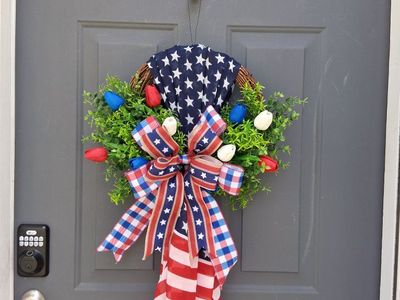 **NEW HANDMADE MEMORIAL DAY/ PATRIOTIC/ 250 ANNIVERSARY WREATH $60 DESIGN, DECOR, FLORALS