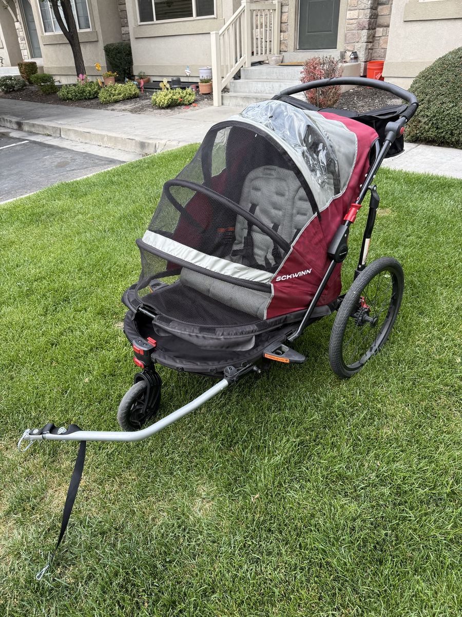 Double bike trailer and jogging stroller