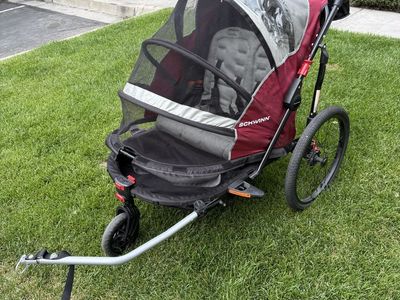 Double bike trailer and jogging stroller