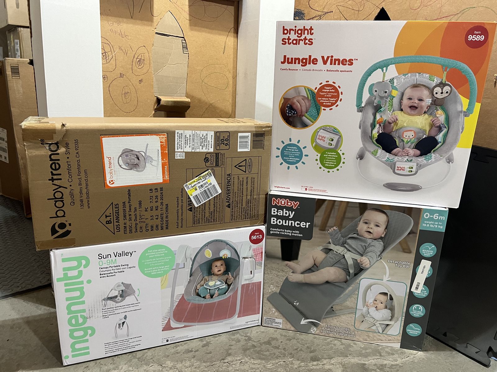 NEW: Bright Stars / Nuby Baby Bouncers, Ingenuity / Baby Trend Portable Swings