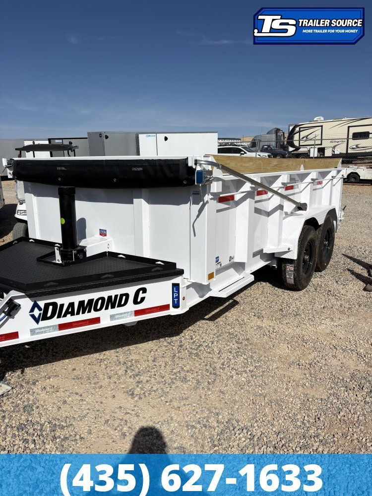 7x14 Diamond C LPT 207 Dump Trailer - 32" Sides - 15.5K GVWR - 14 Ply Tires, Board Brackets, Long Arm Tarp