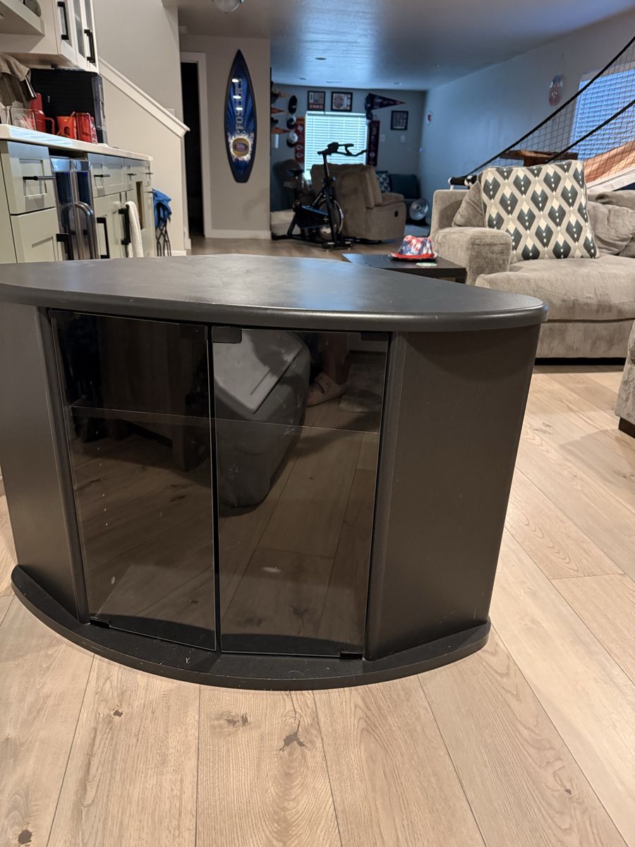 Black Corner TV Stand Media Console with Glass Doors and Shelf