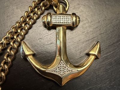 Gold Anchor Stainless Steel Pendant Necklace with genuine diamonds