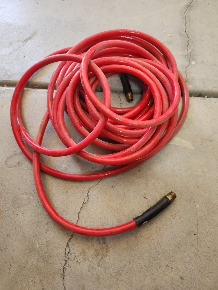 Red Air Compressor Hose with Brass Fittings - Used Condition