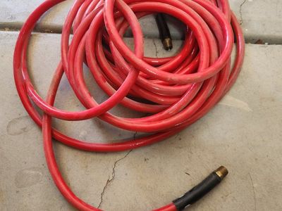 Red Air Compressor Hose with Brass Fittings - Used Condition