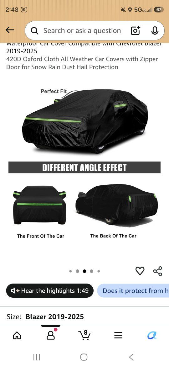 SAPUBK Waterproof Car Cover for Chevrolet Blazer 2019-2025 - 420D Oxford Cloth