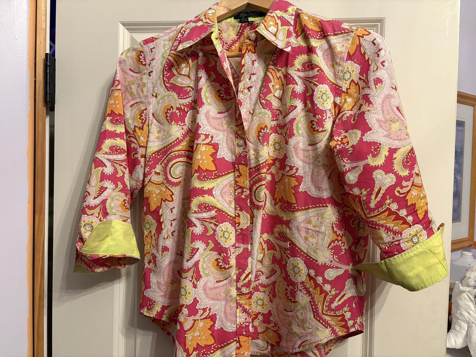 Ralph Lauren Petites Paisley Shirt w/ Green Sz P/L