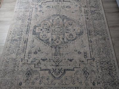 Large Area Rug with Traditional Medallion Design - Gray & Beige, Good Condition