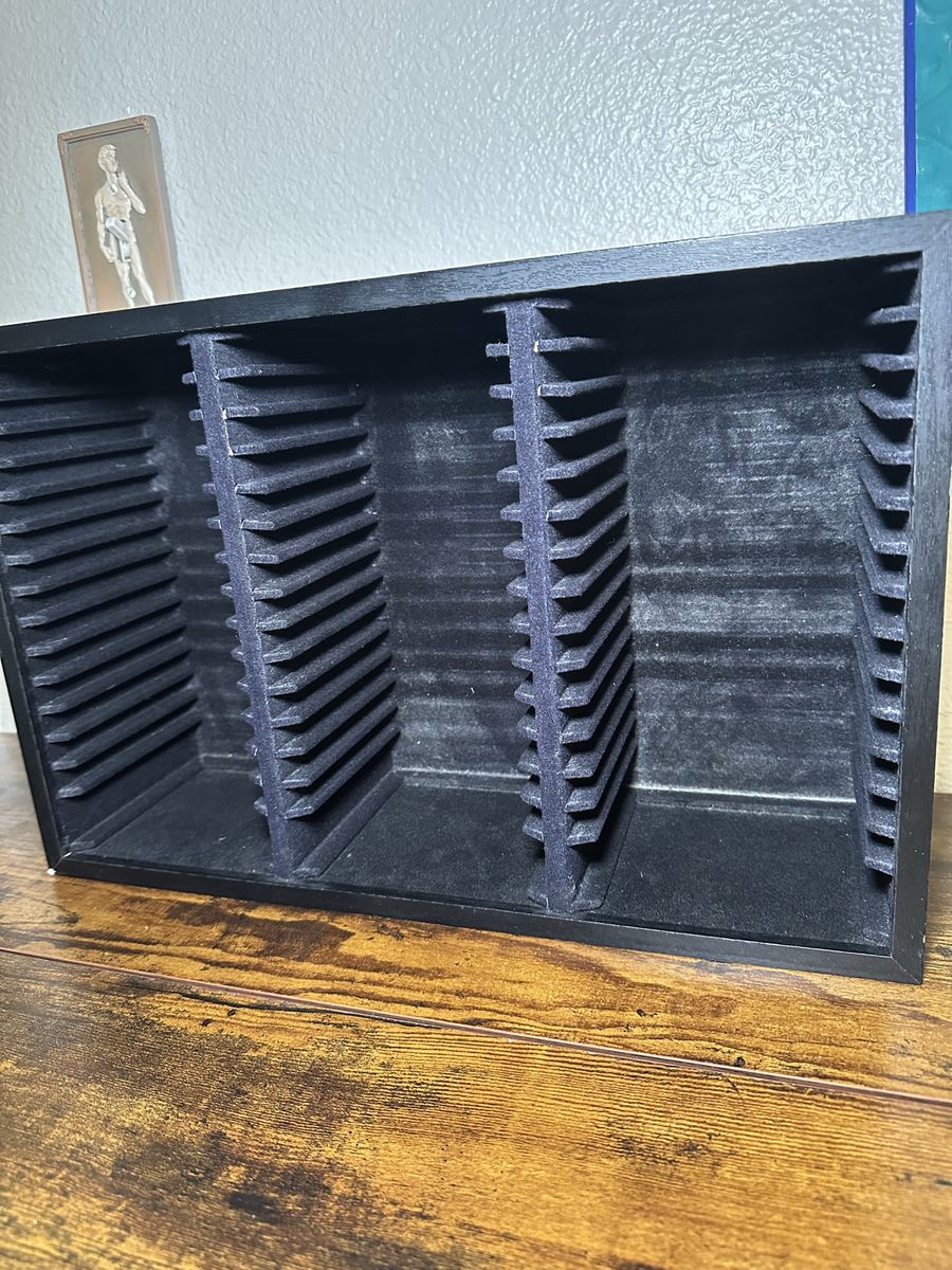 Black Wooden CD Storage Rack - Holds up to 60 CDs, Desktop or Shelf Organizer