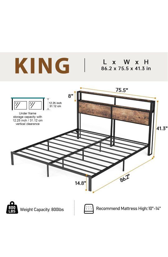 King Size Bed Frame with Headboard