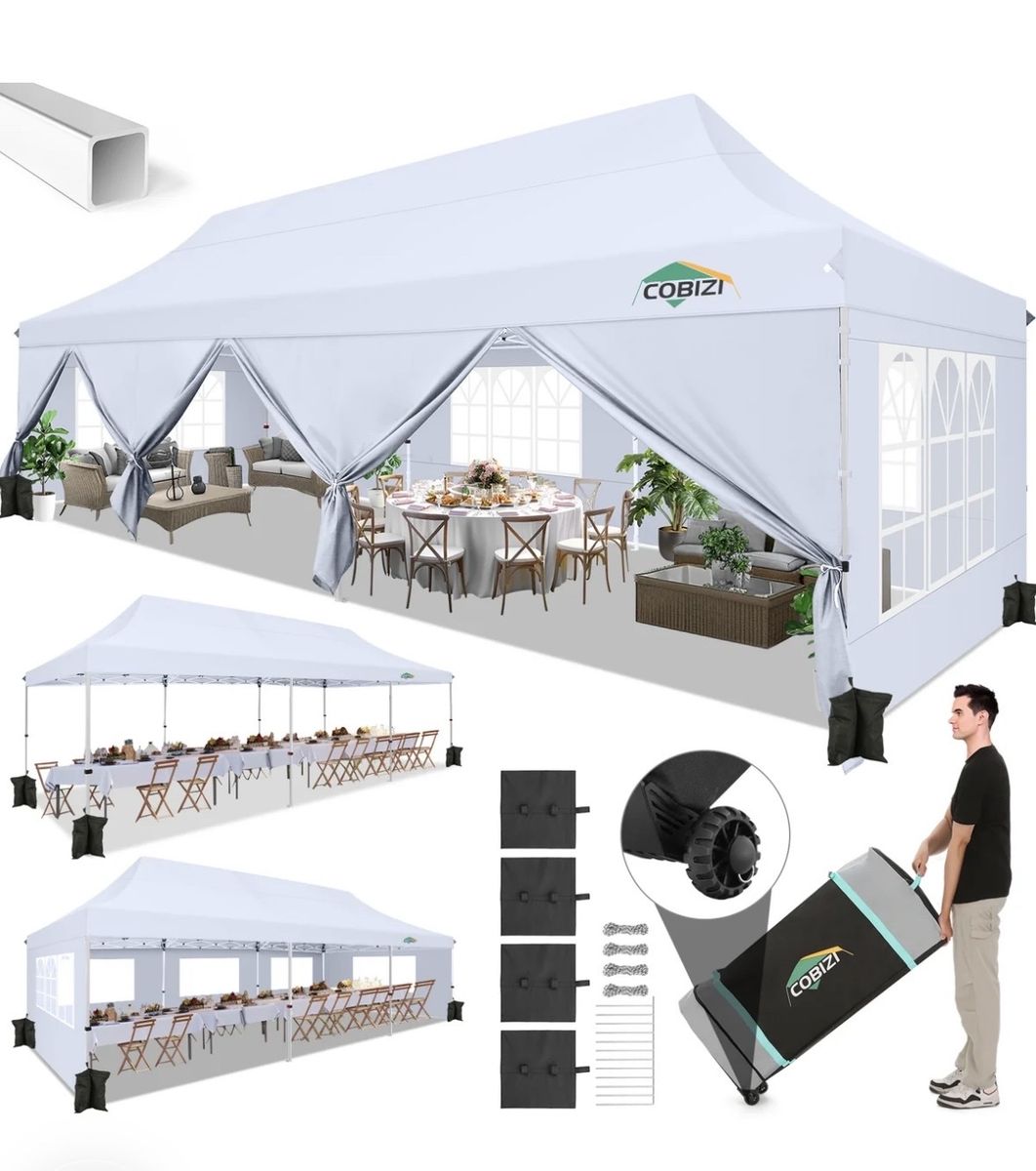 COBIZI 10'x30' Large Pop up Canopy, White, Easy Set Up