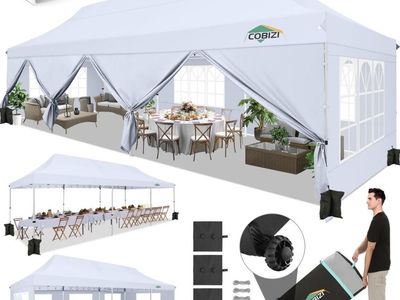 COBIZI 10'x30' Large Pop up Canopy, White, Easy Set Up