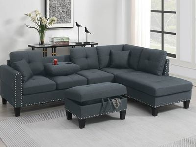 NEW Charcoal or Gray SECTIONAL with STORAGE OTTOMAN & PILLOWS - NEW IN BOX